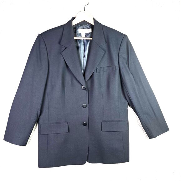 Talbots Wool Classic Blazer 16 Made In Japan Tailored Notched Lapel Navy Lined - Picture 8 of 15